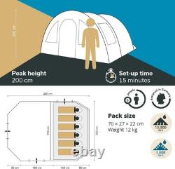 Tente tunnel familiale durable pour 6/12 personnes, imperméable et avec un espace de vie spacieux