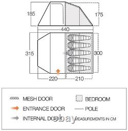 Tente tunnel familiale imperméable Vango Skye 500 pour 5 personnes, verte