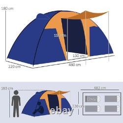 Tente tunnel grande capacité 4-6 personnes, 2000 mm imperméable, portable avec sac et 2 chambres