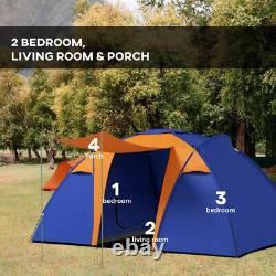 Tente tunnel grande capacité 4-6 personnes, 2000 mm imperméable, portable avec sac et 2 chambres
