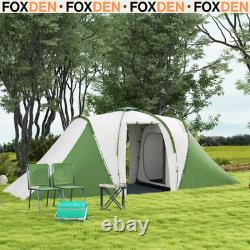 Tente tunnel imperméable pour 6 personnes avec 3 chambres et fenêtres, tente de camping familiale FOXDEN