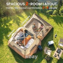 Tente tunnel imperméable pour camping pour 4 personnes, marron