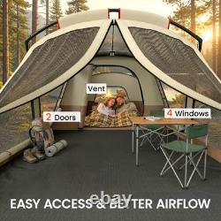 Tente tunnel imperméable pour camping pour 4 personnes, marron