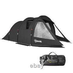Tente tunnel noire pour 3 à 4 personnes avec aérations, sac de transport, festival, arceaux en fibre de verre FOXDEN