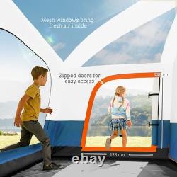 Tente tunnel portable de camping extérieur pour 5 personnes, 2 couches, avec 2 chambres et espace de vie