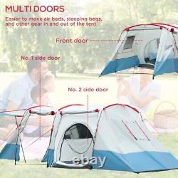 Tente tunnel pour 6 à 8 personnes, tente de camping à deux chambres avec sac de transport, bleue.