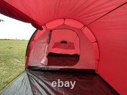 Tente tunnel pour six personnes, deux chambres, neuve, utilisée une fois, Pro Action, rouge, d'Argos