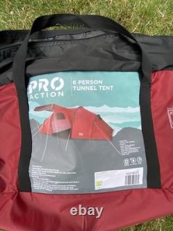 Tente tunnel pour six personnes, deux chambres, neuve, utilisée une fois, Pro Action, rouge, d'Argos