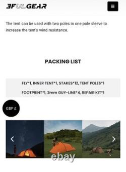 Tente ultralight Taihang 2 3F UL Gear 15D Silnylon (comprend des double poteaux)