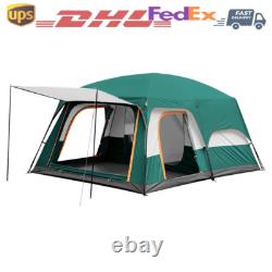 Tentes de camping pour grandes familles avec 3 portes et 2 chambres, pour 8 à 12 personnes, vertes