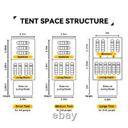 Tentes de luxe pour camping, grande tente familiale avec chambres pour 4 à 12 personnes, imperméable, deux.