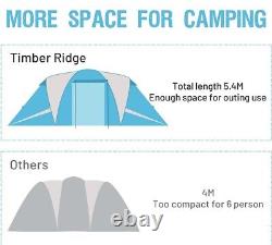 Timber Ridge 6 Homme Camping Tente Tunnel, Tente Familiale Plus Grande De 5m Avec 2 Chambres