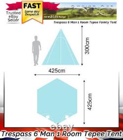Trespass 6 Man Tepee Style Grande Tente De Camping Familiale Easy Pitch