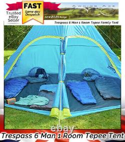 Trespass 6 Man Tepee Style Grande Tente De Camping Familiale Easy Pitch